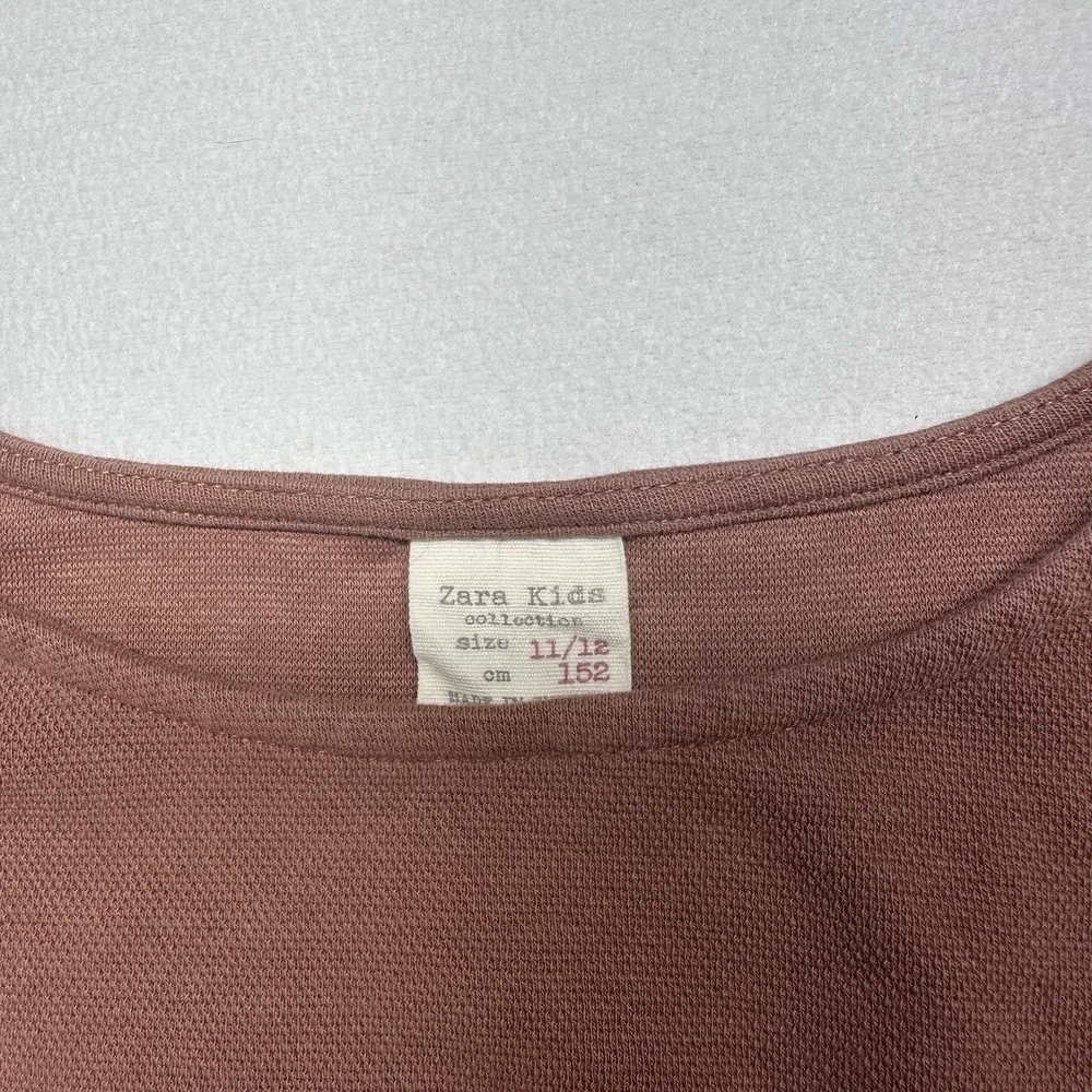 Zara Kids T-Shirt Dress Girls 11/12 Mauve Tout est Magique Long‎ Sleeve Knit